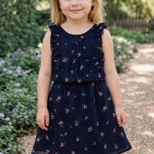 abercrombie kids Navy Floral Ruffle-Trim Dress